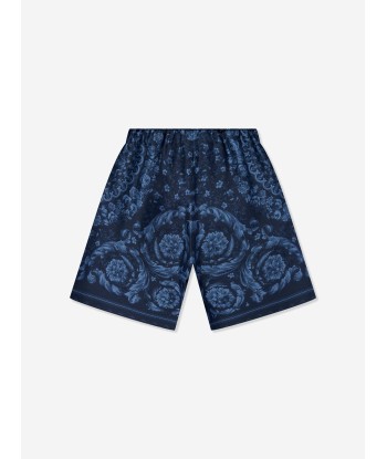 Versace Boys Silk Barocco Shorts in Navy Profitez des Offres !