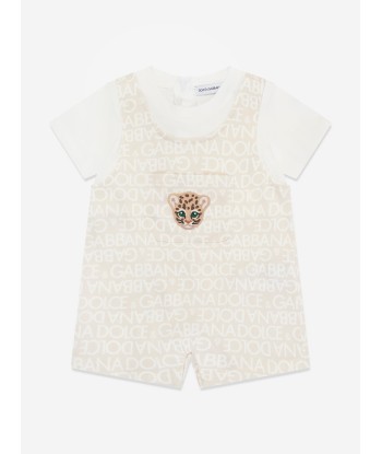 Dolce & Gabbana Baby Boys Logomania Romper in Beige Livraison rapide