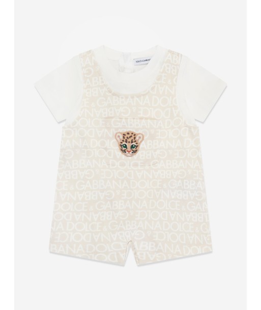 Dolce & Gabbana Baby Boys Logomania Romper in Beige Livraison rapide