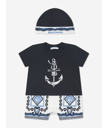 Dolce & Gabbana Baby Boys Marina Romper and Hat Set in Navy 2024