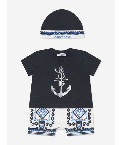 Dolce & Gabbana Baby Boys Marina Romper and Hat Set in Navy 2024