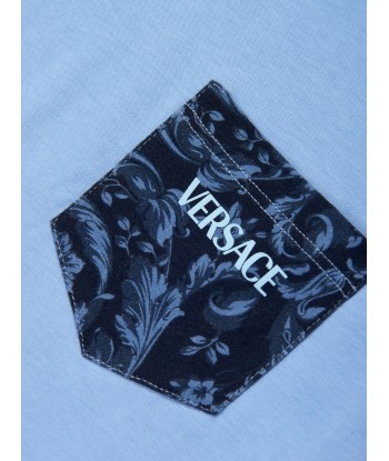 Versace Boys Barocco Logo T-Shirt in Blue en ligne