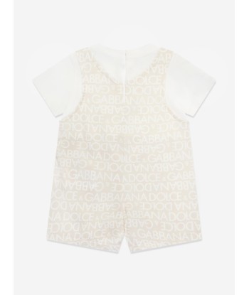 Dolce & Gabbana Baby Boys Logomania Romper in Beige Livraison rapide