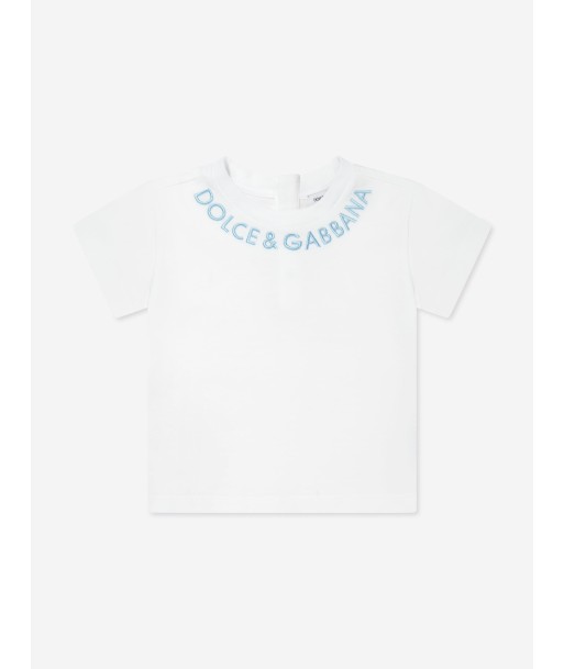 Dolce & Gabbana Baby Boys Embroidered Logo T-Shirt in White Les magasins à Paris