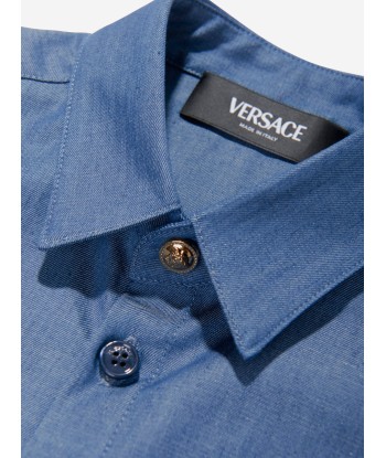 Versace Boys Short Sleeve Chambray Shirt in Blue vous aussi creer 