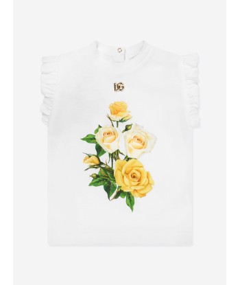 Dolce & Gabbana Baby Girls Rose Print T-Shirt in White la chaussure