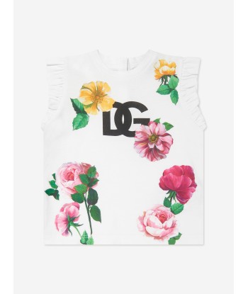 Dolce & Gabbana Baby Girls Flower Print Logo T-Shirt in White Venez découvrir notre 