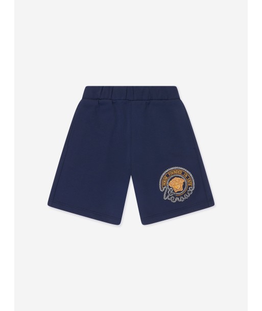 Versace Boys Embroidered Logo Shorts in Navy Faites des économies