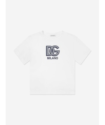 Dolce & Gabbana Boys Milano Logo T-Shirt in White Les magasins à Paris et en Île-de-France