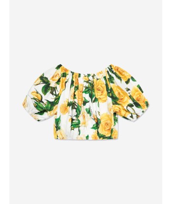 Dolce & Gabbana Girls Rose Print Cropped Top in Multicolour pas cher