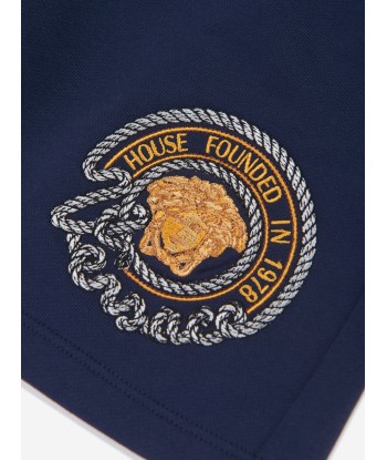 Versace Boys Embroidered Logo Shorts in Navy Faites des économies