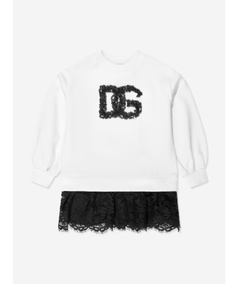 Dolce & Gabbana Girls Logo Sweater Dress in White paiement sécurisé