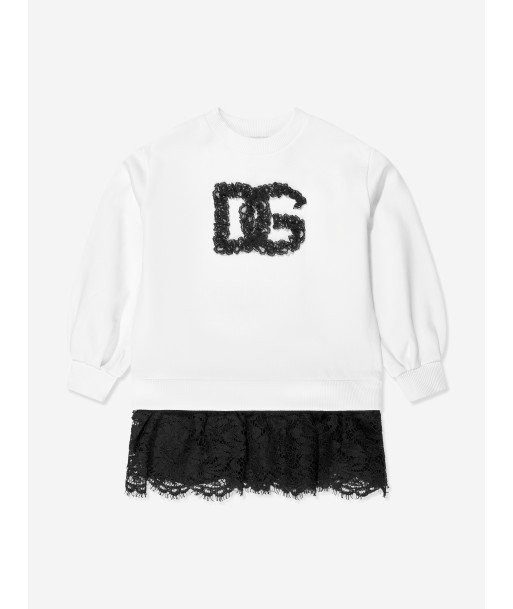 Dolce & Gabbana Girls Logo Sweater Dress in White paiement sécurisé