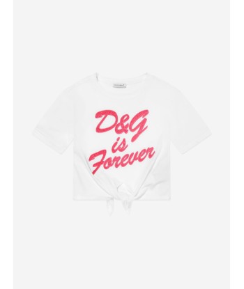 Dolce & Gabbana Girls Logo Tie Front T-Shirt in White Fin de série