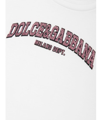 Dolce & Gabbana Girls Logo T-Shirt in White brillant des détails fins