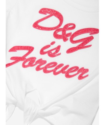 Dolce & Gabbana Girls Logo Tie Front T-Shirt in White Fin de série