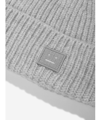 Acne Studios Kids Wool Knitted Beanie Hat in Grey en linge