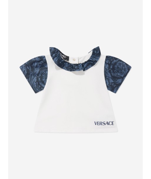 Versace Baby Girls Barocco Logo T-Shirt in White Livraison rapide