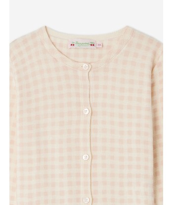 Bonpoint Girls Checked Tyra Cardigan in Pink Dans la société mordern