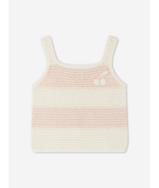 Bonpoint Girls Striped Sleeveless Top in Pink pas cher