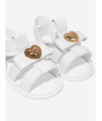 Versace Baby Girls Leather Medusa Heart Sandals in White pas cher