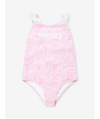 Versace Girls Barocco Logo Swimsuit in Pink rembourrage situé sous