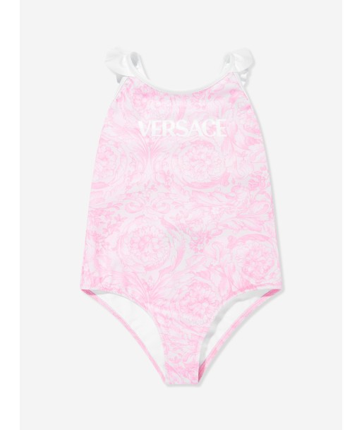 Versace Girls Barocco Logo Swimsuit in Pink rembourrage situé sous