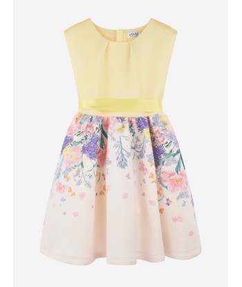 iAMe Girls Floral Print Bow Dress in Yellow les muscles