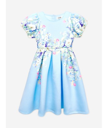 iAMe Girls Flower Print Dress in Blue en linge