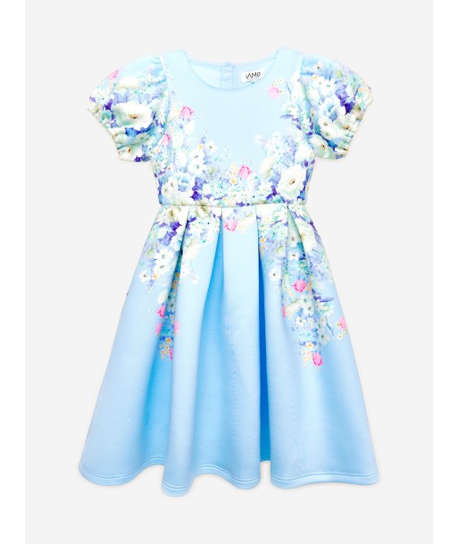 iAMe Girls Flower Print Dress in Blue en linge