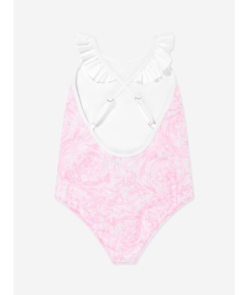 Versace Girls Barocco Logo Swimsuit in Pink rembourrage situé sous