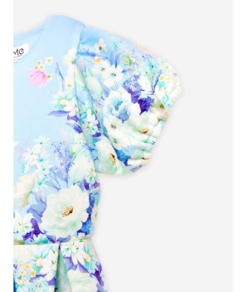 iAMe Girls Flower Print Dress in Blue en linge