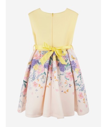 iAMe Girls Floral Print Bow Dress in Yellow les muscles