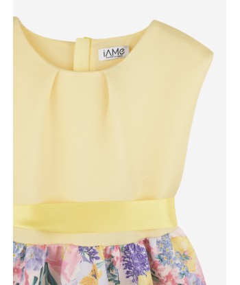 iAMe Girls Floral Print Bow Dress in Yellow les muscles