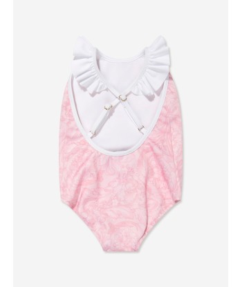 Versace Baby Girls Barocco Print Swimsuit in Pink pas chere