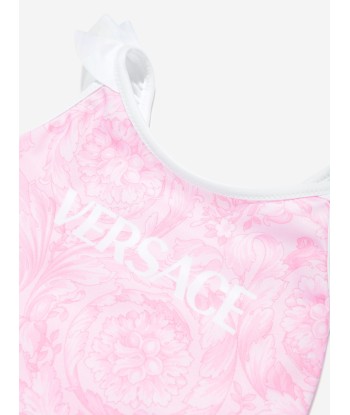 Versace Girls Barocco Logo Swimsuit in Pink rembourrage situé sous