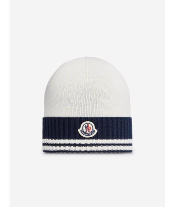 Moncler Enfant Baby Boys Logo Knitted Beanie Hat in White français