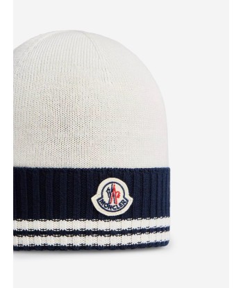 Moncler Enfant Baby Boys Logo Knitted Beanie Hat in White français