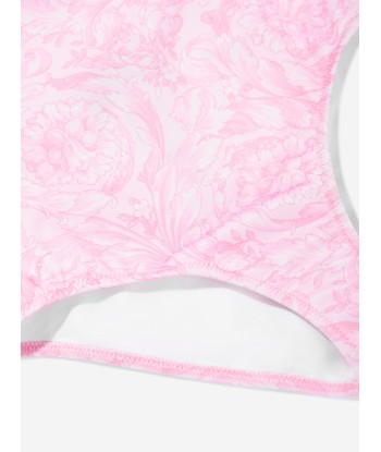 Versace Girls Barocco Logo Swimsuit in Pink rembourrage situé sous