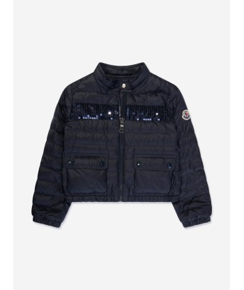 Moncler Enfant Girls Down Padded Palans Jacket in Navy des créatures d'habitude