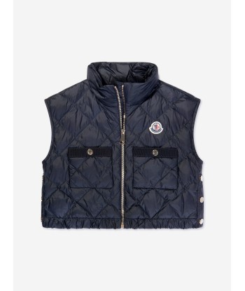 Moncler Enfant Girls Down Padded Garonna Gilet in Navy Faites des économies