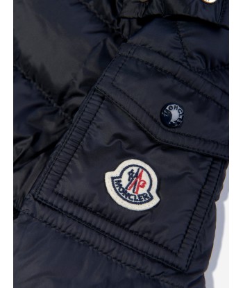 Moncler Enfant Girls Down Padded Meillon Long Parka in Navy brillant des détails fins