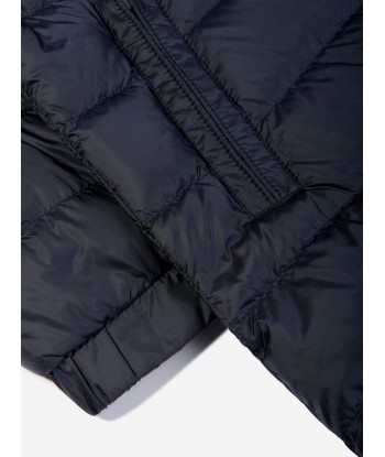 Moncler Enfant Girls Down Padded Meillon Long Parka in Navy brillant des détails fins