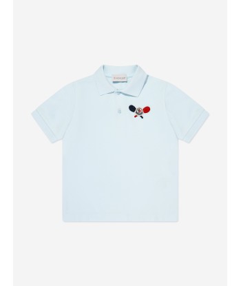 Moncler Enfant Boys Tennis Logo Polo Shirt in Blue Véritable concentré