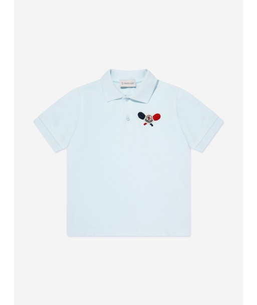 Moncler Enfant Boys Tennis Logo Polo Shirt in Blue Véritable concentré