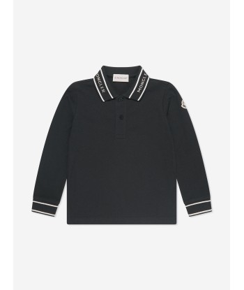 Moncler Enfant Boys Long Sleeve Polo Shirt in Black pas cher 