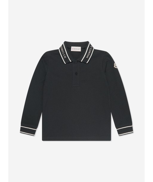 Moncler Enfant Boys Long Sleeve Polo Shirt in Black pas cher 