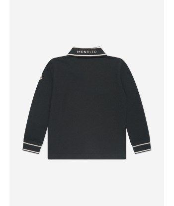 Moncler Enfant Boys Long Sleeve Polo Shirt in Black pas cher 