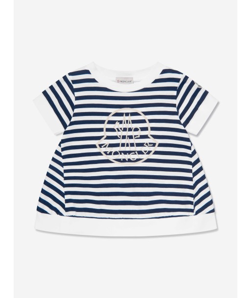 Moncler Enfant Girls Striped Logo T-Shirt in Navy Les magasins à Paris