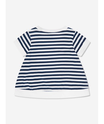 Moncler Enfant Girls Striped Logo T-Shirt in Navy Les magasins à Paris